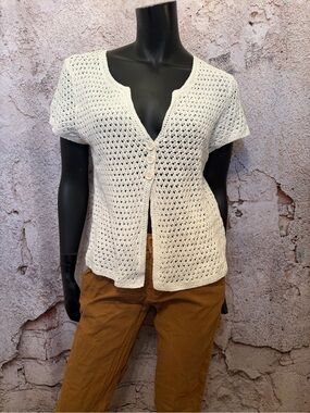 3 Button Ivory Crocheted Cardigan